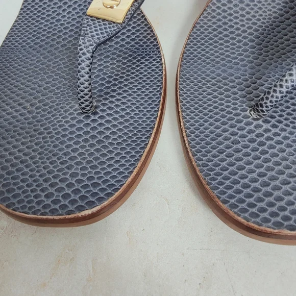 Tory Burch Navy Snake Print Leather Studded T-strap Block Heel Sandals, 10.5 - Picture 6 of 15